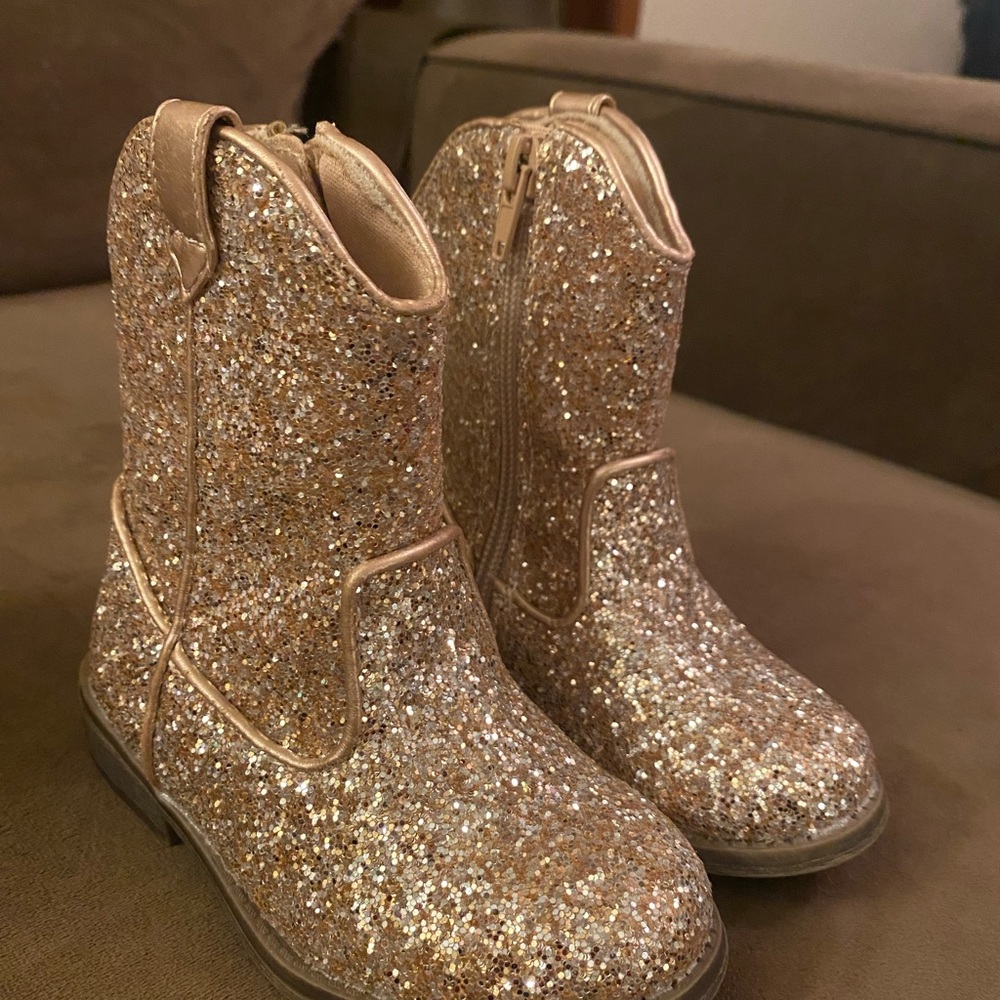 Sparkly Gold Glitter little girls Boots